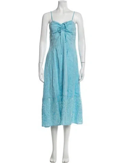 Pre-owned 120% Lino Linen Midi Length Dress In Blue