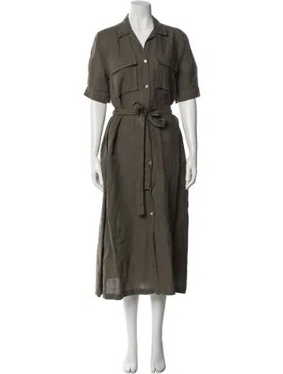 Pre-owned 120% Lino Linen Midi Length Dress In Green