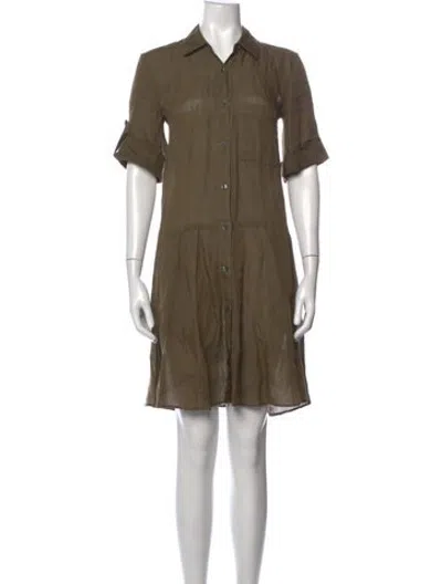 Pre-owned 120% Lino Linen Midi Length Dress In Green