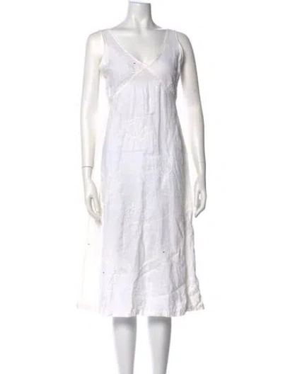 Pre-owned 120% Lino Linen Midi Length Dress In Neutral