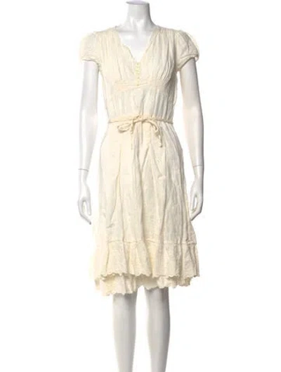 Pre-owned 120% Lino Linen Midi Length Dress In Neutrals