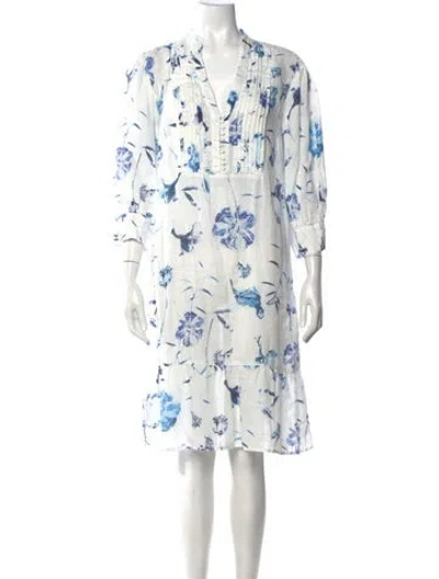Pre-owned 120% Lino Linen Midi Length Dress In White