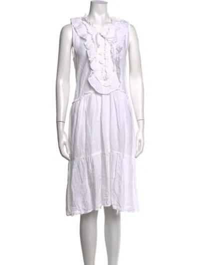 Pre-owned 120% Lino Linen Midi Length Dress In White