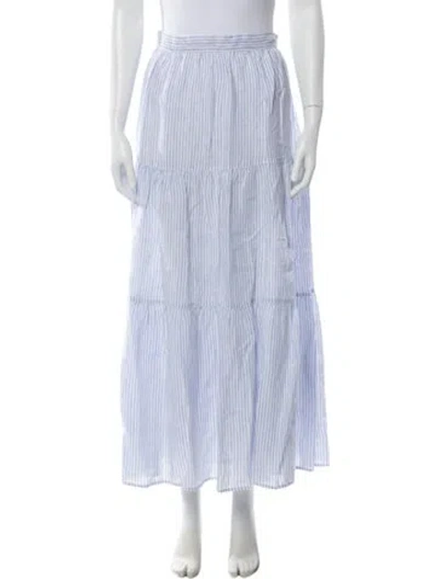 Pre-owned 120% Lino Linen Midi Length Skirt In Blue