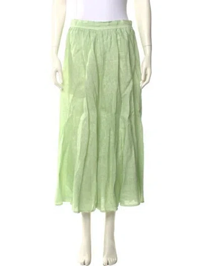 Pre-owned 120% Lino Linen Midi Length Skirt In Green
