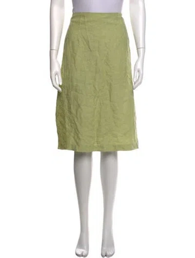 Pre-owned 120% Lino Linen Midi Length Skirt In Green