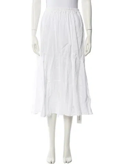 Pre-owned 120% Lino Linen Midi Length Skirt In White