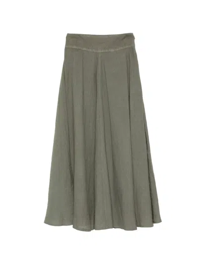 120% Lino Linen Midi Skirt In Green