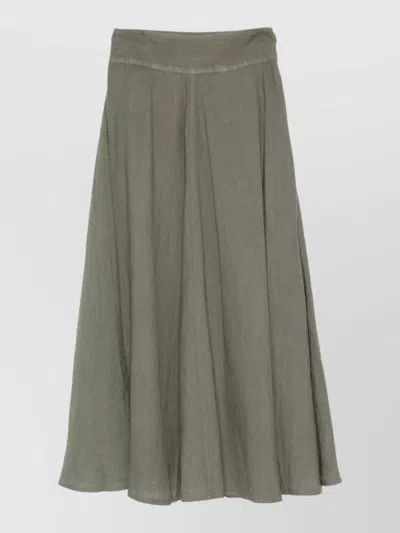 120% Lino Linen Midi Skirt High Waist Flare