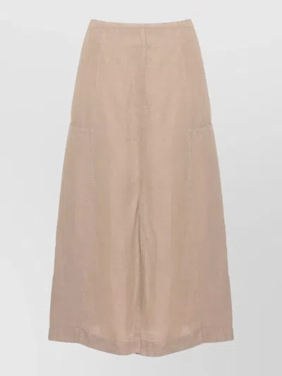 120% Lino Linen Midi Skirt Knee Length Pockets
