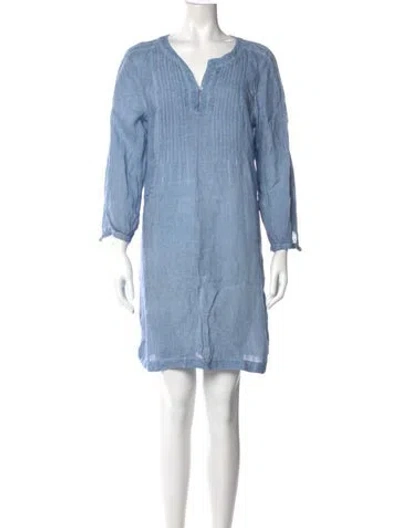 Pre-owned 120% Lino Linen Mini Dress In Blue
