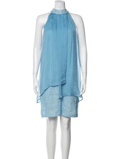 Pre-owned 120% Lino Linen Mini Dress In Blue