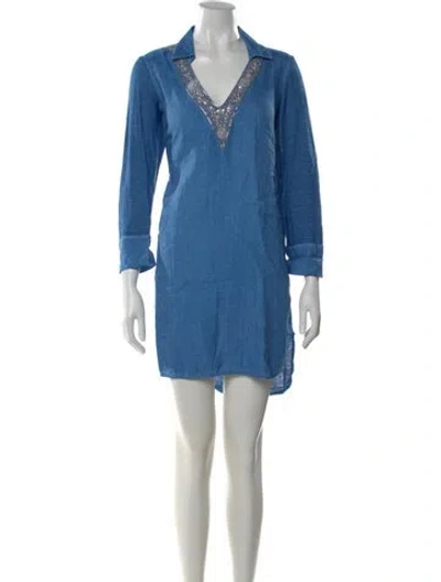 Pre-owned 120% Lino Linen Mini Dress In Blue