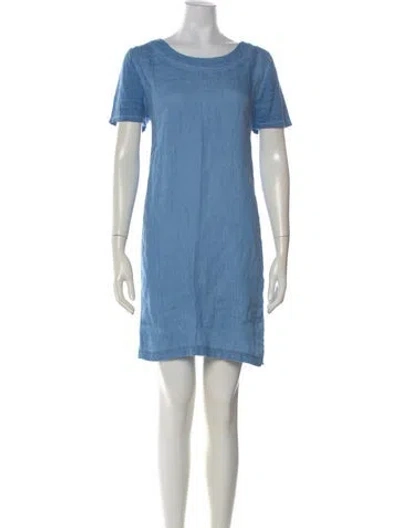 Pre-owned 120% Lino Linen Mini Dress In Blue
