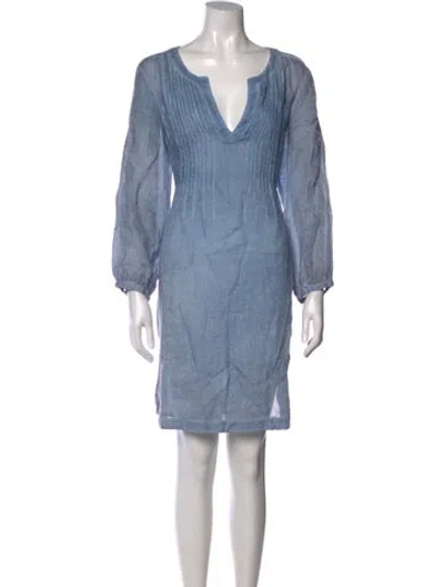 Pre-owned 120% Lino Linen Mini Dress In Blue