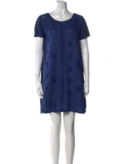Pre-owned 120% Lino Linen Mini Dress In Blue