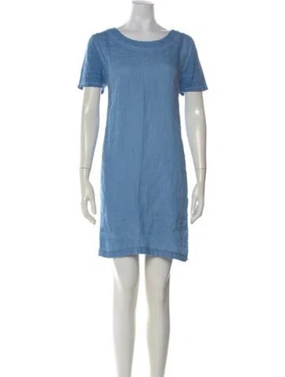 Pre-owned 120% Lino Linen Mini Dress In Blue