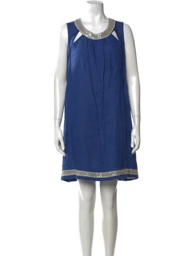 Pre-owned 120% Lino Linen Mini Dress In Blue