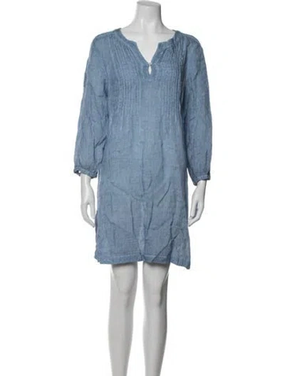 Pre-owned 120% Lino Linen Mini Dress In Blue