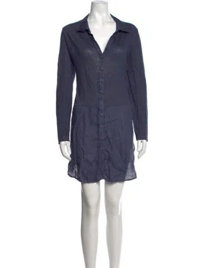 Pre-owned 120% Lino Linen Mini Dress In Blue