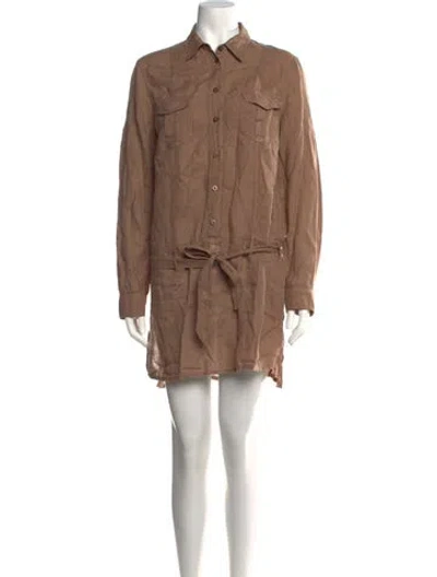 Pre-owned 120% Lino Linen Mini Dress In Brown