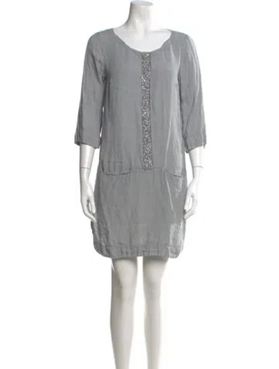 Pre-owned 120% Lino Linen Mini Dress In Gray