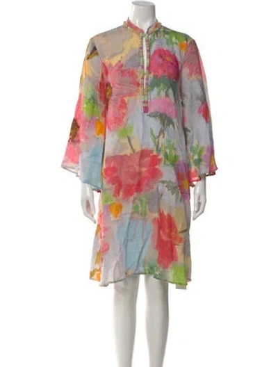 Pre-owned 120% Lino Linen Mini Dress In Multi