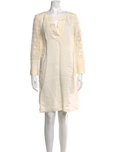 Pre-owned 120% Lino Linen Mini Dress In Neutrals