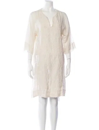 Pre-owned 120% Lino Linen Mini Dress In Neutrals
