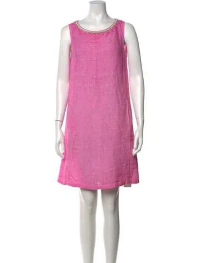 Pre-owned 120% Lino Linen Mini Dress In Pink
