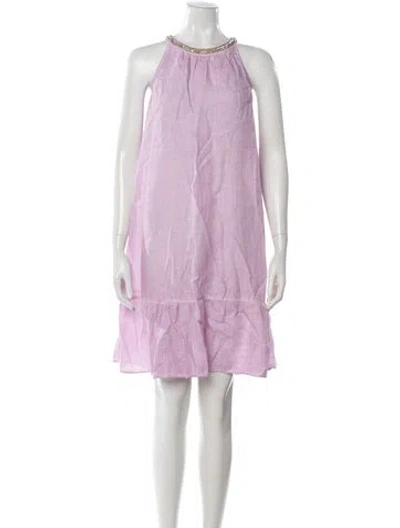 Pre-owned 120% Lino Linen Mini Dress In Purple
