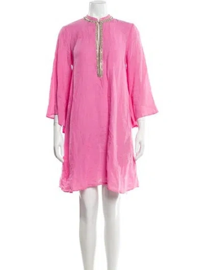 Pre-owned 120% Lino Linen Mini Dress W/ Tags In Pink