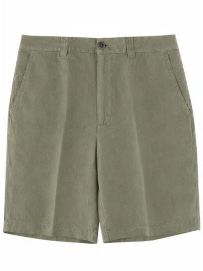 120% Lino Linen Mini Shorts For Men In Green
