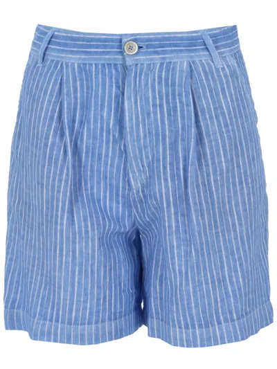 120% Lino Linen Mini Shorts For Women In Blue