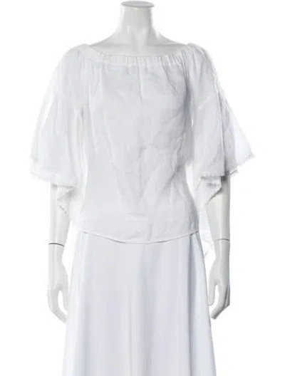 Pre-owned 120% Lino Linen Off-the-shoulder Blouse In White