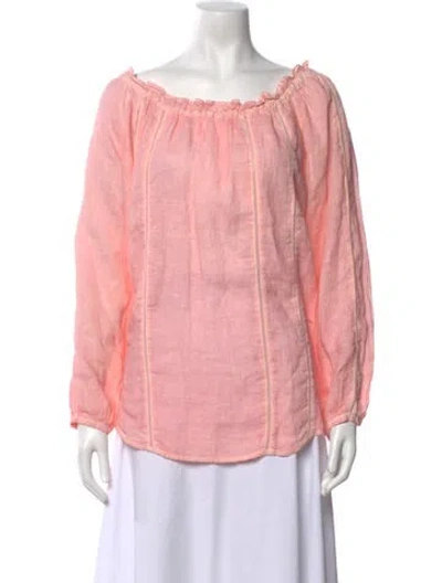 Pre-owned 120% Lino Linen Off-the-shoulder Top In Pink