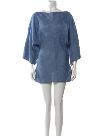 Pre-owned 120% Lino Linen Off-the-shoulder Tunic In Blue