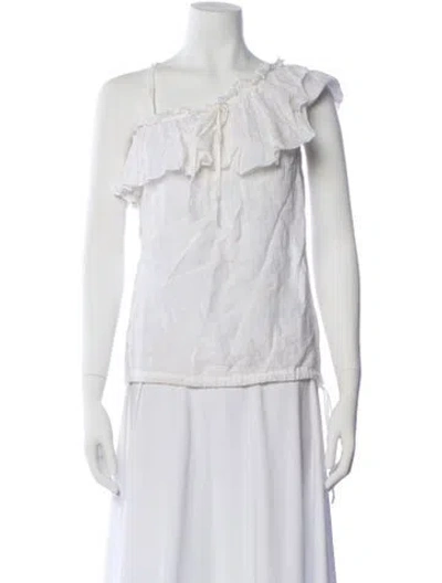 Pre-owned 120% Lino Linen One-shoulder Top In White