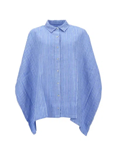 120% Lino Linen Oversized Shirt In Blue