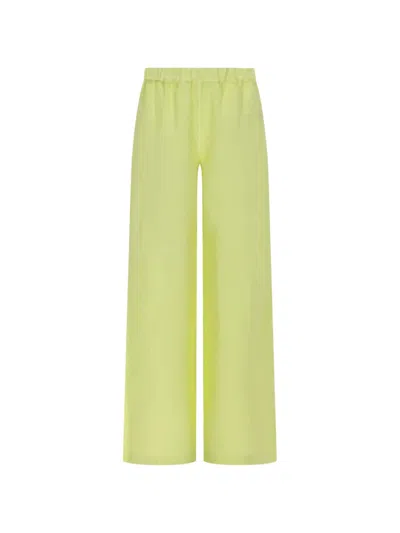 120% Lino Linen Palazzo Pants In Green