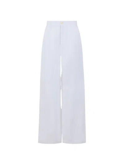 120% Lino Linen Palazzo Trousers In White