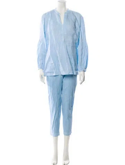 Pre-owned 120% Lino Linen Pant Set In Blue