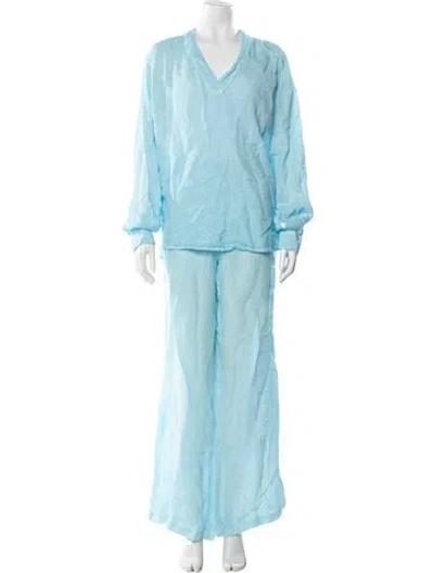Pre-owned 120% Lino Linen Pant Set In Blue