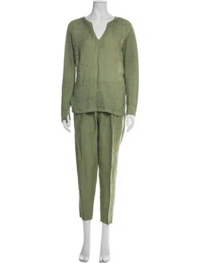 Pre-owned 120% Lino Linen Pant Set In Green