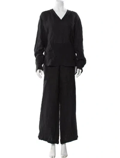 Pre-owned 120% Lino Linen Pant Set W/ Tags In Black