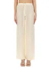 120% Lino Relaxed Wide-leg Linen Pants With Drawstring Waist In Beige