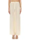 120% Lino Relaxed Wide-leg Linen Pants With Drawstring Waist In Beige