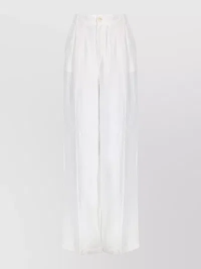120% Lino Linen Pants High Waist Wide Leg Belt Loops In White