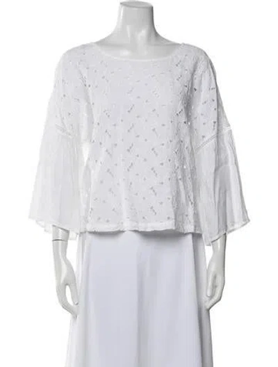 Pre-owned 120% Lino Linen Patterned Blouse In White