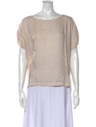 Pre-owned 120% Lino Linen Patterned Top In Neutral
